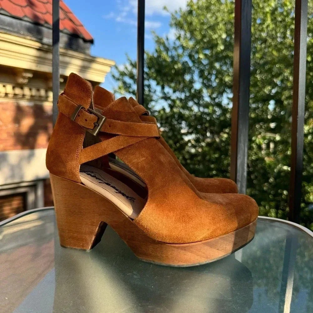 New Free People Cedar Heeled Clogs Suede Brown 8.5 - Picture 6 of 13